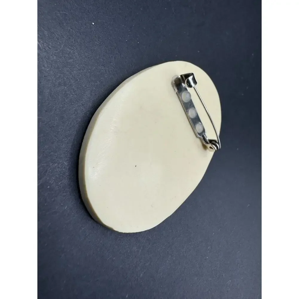 Vintage Mother of Pearl Abalone Shell Inlay Flower Oval Brooch Pin 2.4